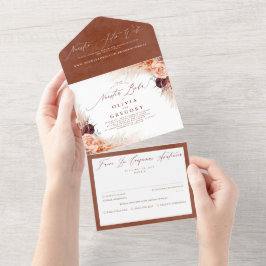 Invitación Todo En Uno Terracotta Flowers Pampas Grass Boda español
