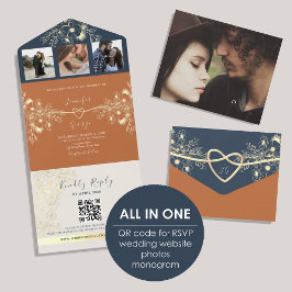 Invitación Todo En Uno Terracotta Fotos Boda de código QR