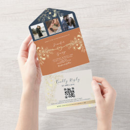 Invitación Todo En Uno Terracotta Fotos Boda de código QR