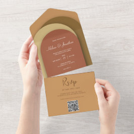 Invitación Todo En Uno Terracotta Moderno Código QR Boda Minimalista