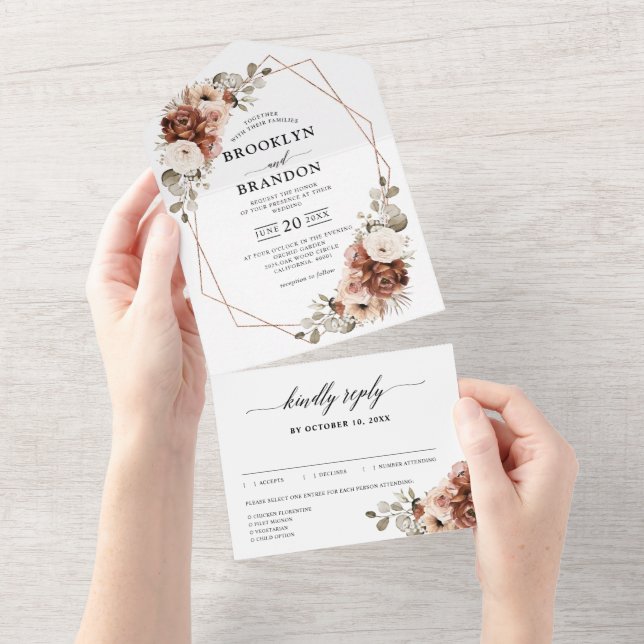 Invitación Todo En Uno Terracotta Pampas Grass Rustic Geométrico Boda (desgarro)