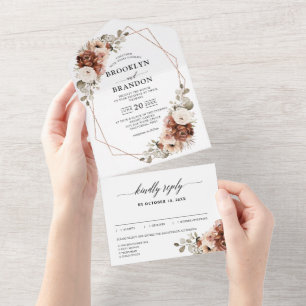 Invitación Todo En Uno Terracotta Pampas Grass Rustic Geométrico Boda