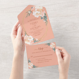 Invitación Todo En Uno Terracotta Rubor Gold Peach Cream Floral Boda