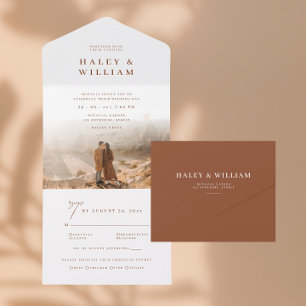 Invitación Todo En Uno Terracotta simple Minimalista Boda de fotografía B
