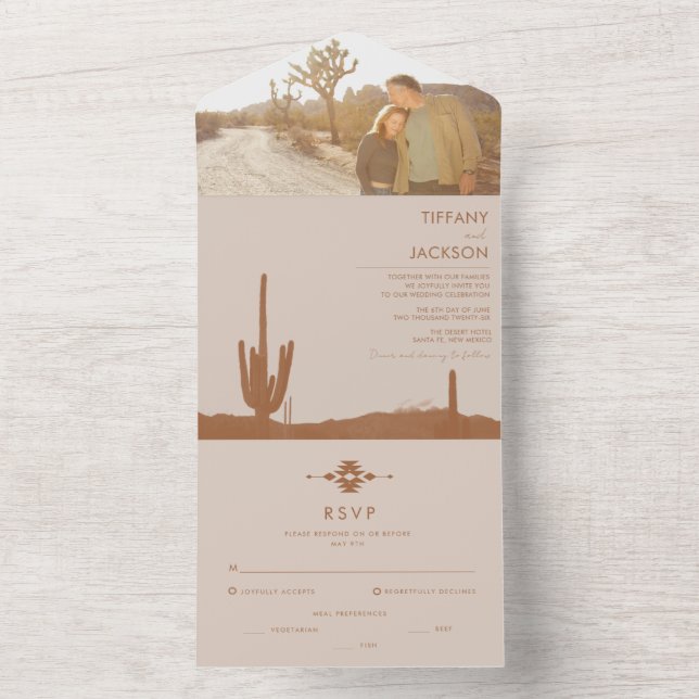 Invitación Todo En Uno Terracotta Southwestern Cactus Photo Boda (Interior)