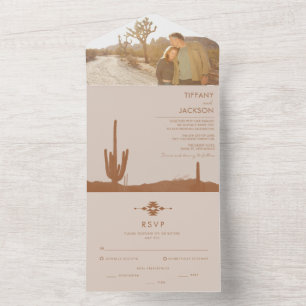 Invitación Todo En Uno Terracotta Southwestern Cactus Photo Boda