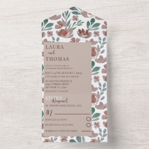 Invitación Todo En Uno Terracotta Watercolor Floral Pattern Boda