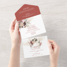 Invitación Todo En Uno Terracotta Winter White Rubor Boda Floral Rosa