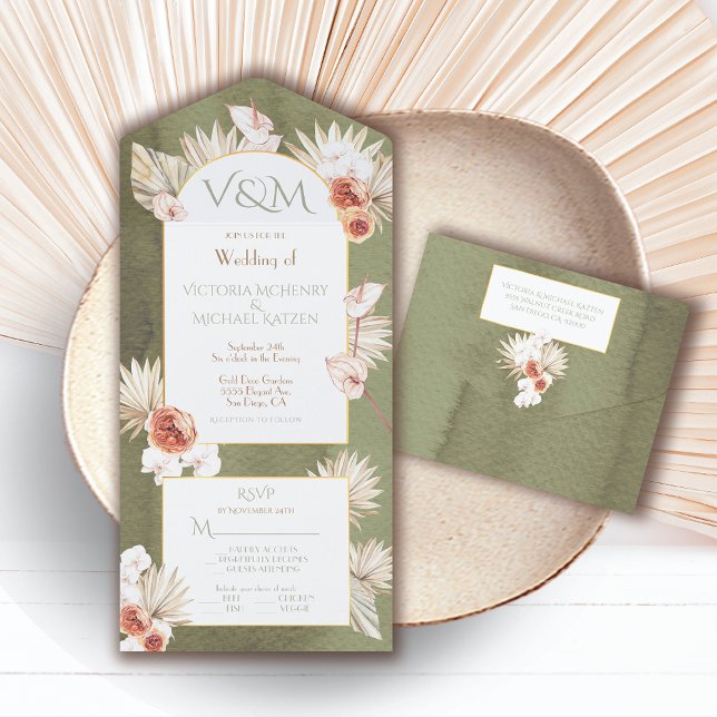 Invitación Todo En Uno Terracotta y Khaki Palm deja Boda (Subido por el creador)