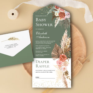 Invitación Todo En Uno Terroso Floral Hierba de Pampas Verde Salvia Cumpl