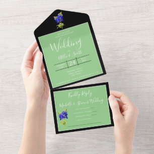 Invitación Todo En Uno Texas Bluebonnets sobre el sabio, la boda de prima