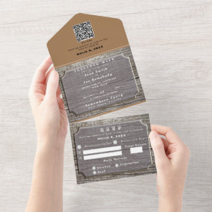 Invitación Todo En Uno Textura de árbol rústico con RSVP