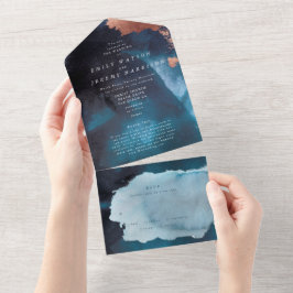 Invitación Todo En Uno Textura de color de agua Moody Rosa Boda de la Mar