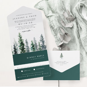 Invitación Todo En Uno Timber Grove   Boda de acuarela de invierno