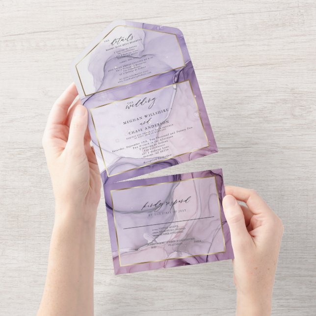 Invitación Todo En Uno Tinta Abstracta de Rosa Lavanda Chic (desgarro)
