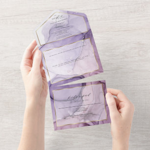 Invitación Todo En Uno Tinta Abstracta Rosa Lavanda Chic Personalizada