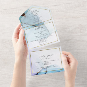 Invitación Todo En Uno Tinta Índigo Lavanda Aguamarina Abstracta