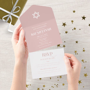 Invitación Todo En Uno Tipografía Blanca Moderna Sobre Todo En Bat Mitzva