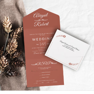Invitación Todo En Uno Tipografía blanca moderna terracota boda otoño
