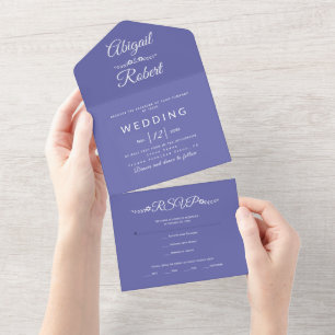 Invitación Todo En Uno Tipografía blanca y flores pequeñas de color azul