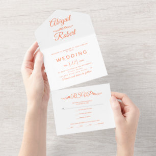 Invitación Todo En Uno Tipografía de coral moderna sobre boda blanco