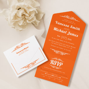 Invitación Todo En Uno Tipografía de elementos de época boda naranja vibr