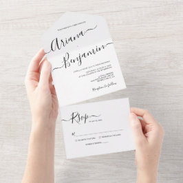 Invitación Todo En Uno Tipografía de guiones simples Boda en blanco y neg