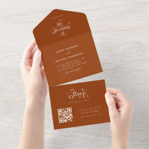 Invitación Todo En Uno Tipografía de terracota y retro Código QR moderno
