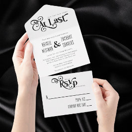 Invitación Todo En Uno Tipografía Elegante De Blanco Negro Al Último Boda