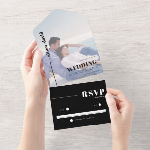 Invitación Todo En Uno Tipografía en blanco y negro boda de fotografía mi