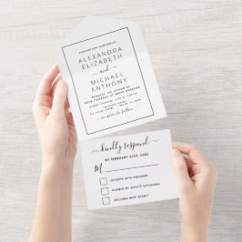Invitación Todo En Uno Tipografía moderna del Boda blanco negro