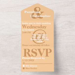 Invitación Todo En Uno Tipografía moderna melocotón polvoriento Bodas Sím