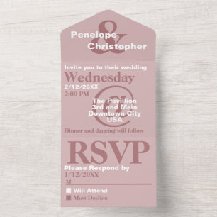Invitación Todo En Uno Tipografía moderna rosa y turbia Boda de símbolos