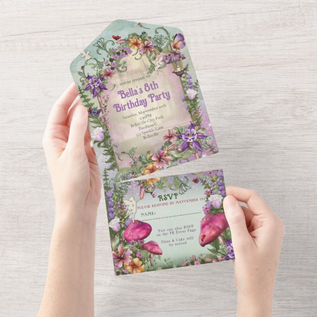 Invitación Todo En Uno TODO EN UN Fairy Birday Invitation (desgarro)