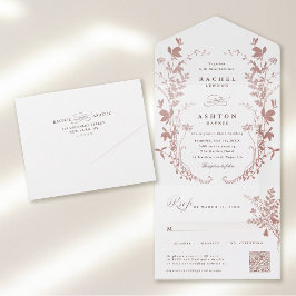 Invitación Todo En Uno Todo en una elegante boda botánica rosa polvorient