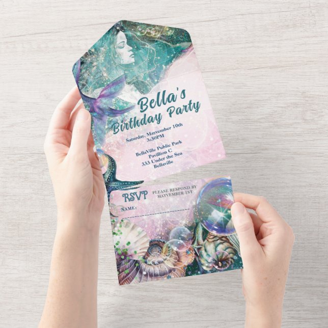 Invitación Todo En Uno TODO EN UNA Sirenita bajo el mar (desgarro)