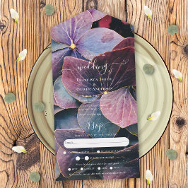 Invitación Todo En Uno Todo incluido Blue Purple Hydrangeas Wedding RSVP
