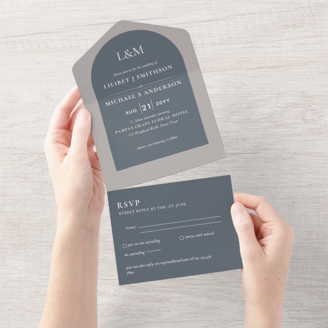 Invitación Todo En Uno Todo Incluido Moderno y Elegante Boda RSVP (desgarro)