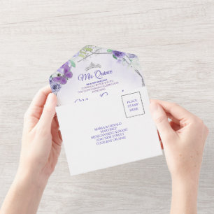 Invitación Todo En Uno Tono de piel oscura Lilac púrpura Princesa Quincea