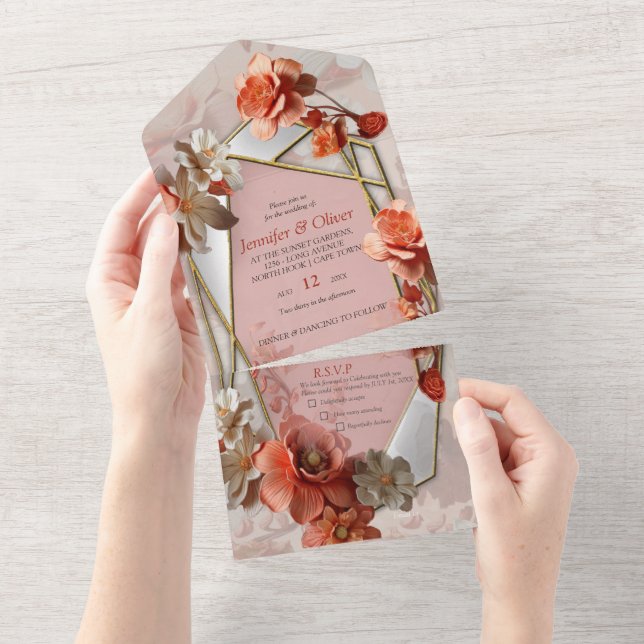 Invitación Todo En Uno Tono suave, rosado-naranja Peach Fuzz (desgarro)