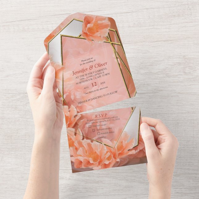 Invitación Todo En Uno Tono suave, rosado-naranja Peach Fuzz (desgarro)