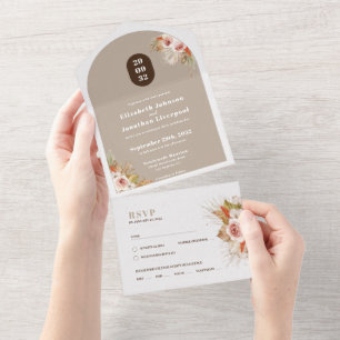 Invitación Todo En Uno Tonos de tierra de arcos florales del desierto del