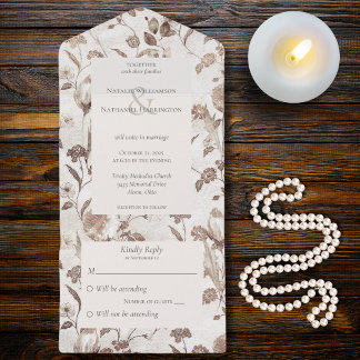 Invitación Todo En Uno Tonos marrones de flor vintage