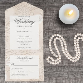 Invitación Todo En Uno Tonos modernos de copo de nieve beige