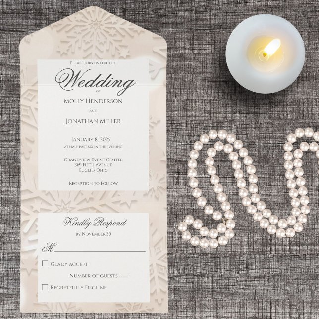 Invitación Todo En Uno Tonos modernos de copo de nieve beige (Subido por el creador)