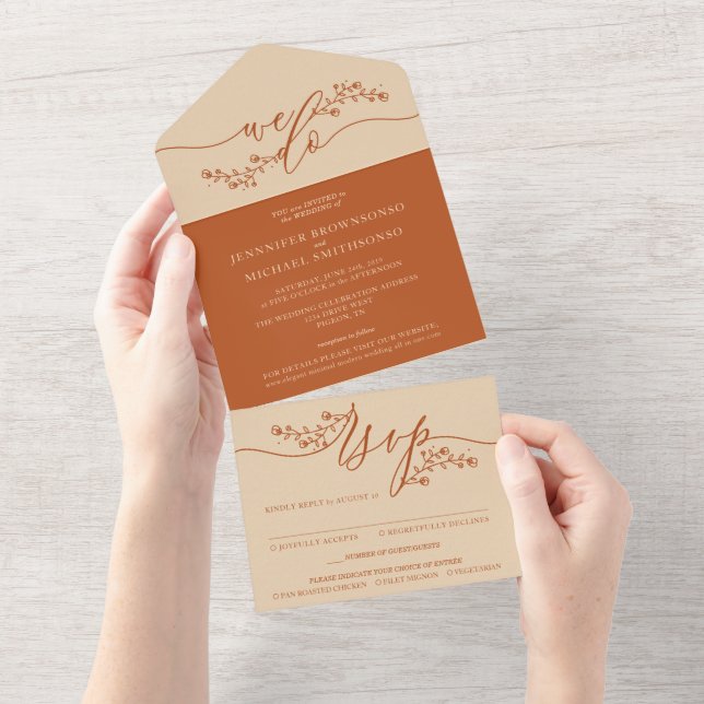 Invitación Todo En Uno Tonos modernos de Terracota Boda (desgarro)