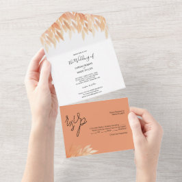 Invitación Todo En Uno Tonos pastel ricos acuarela follaje rubor