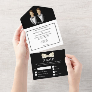 Invitación Todo En Uno Traje formal de etiqueta para boda de pareja gay