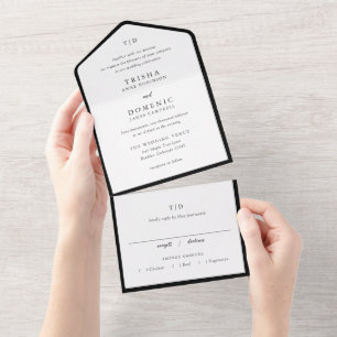 Invitación Todo En Uno Trisha Boda moderno negro y blanco