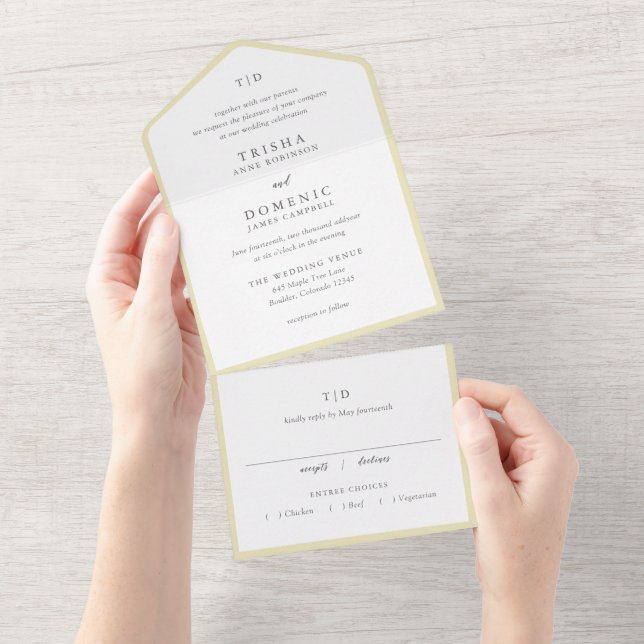 Invitación Todo En Uno Trisha Butter Boda moderno amarillo (desgarro)